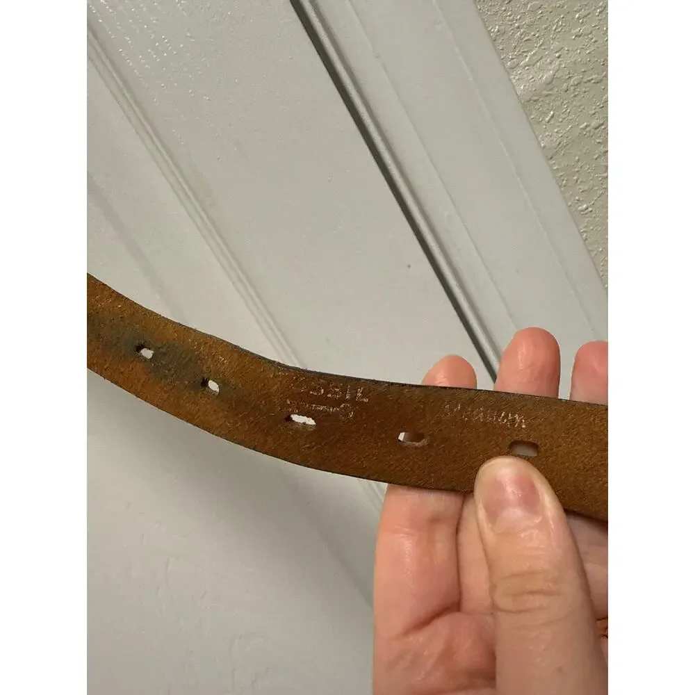 Fossil Brown Leather Snakeskin Print Skinny Belt Y2K